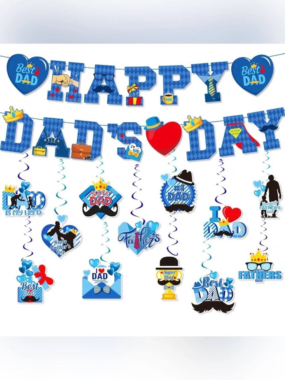 Father's Day Blue Hanging Swirl Decorations - Party Banner Set NEW